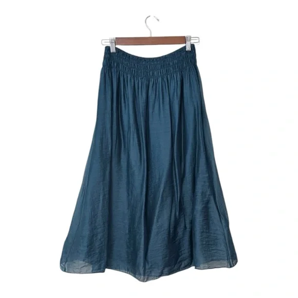 VINCE | $295 Smocked-Waist Gathered Skirt in Dark Blue Waltz, Size Small - Picture 6 of 11